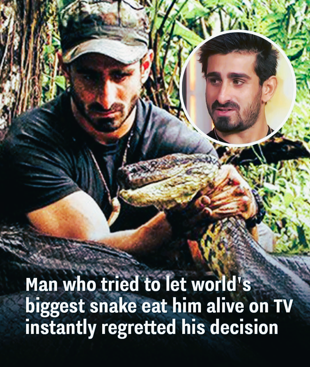 An individual records his attempt to get consumed by a snake.